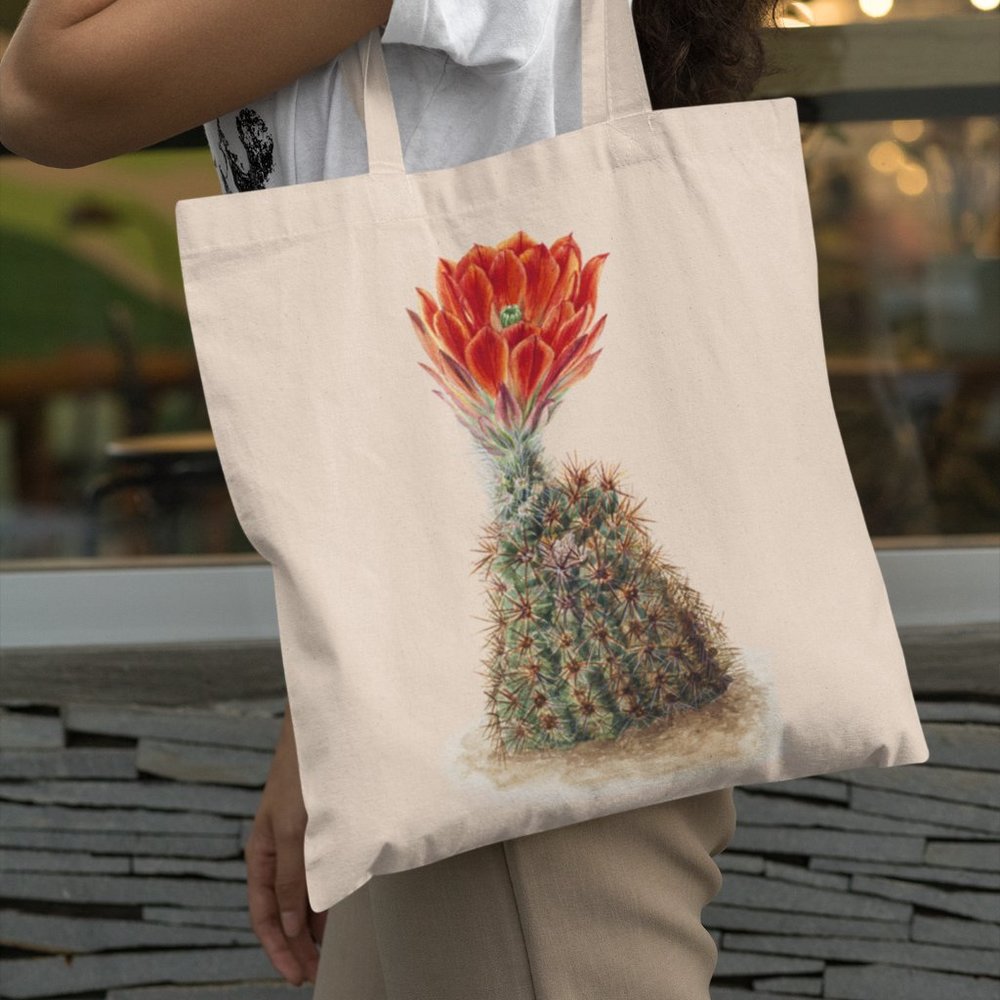 Claret Cup Cactus Vintage Watercolor Floral Print Graphic Canvas Tote Bag